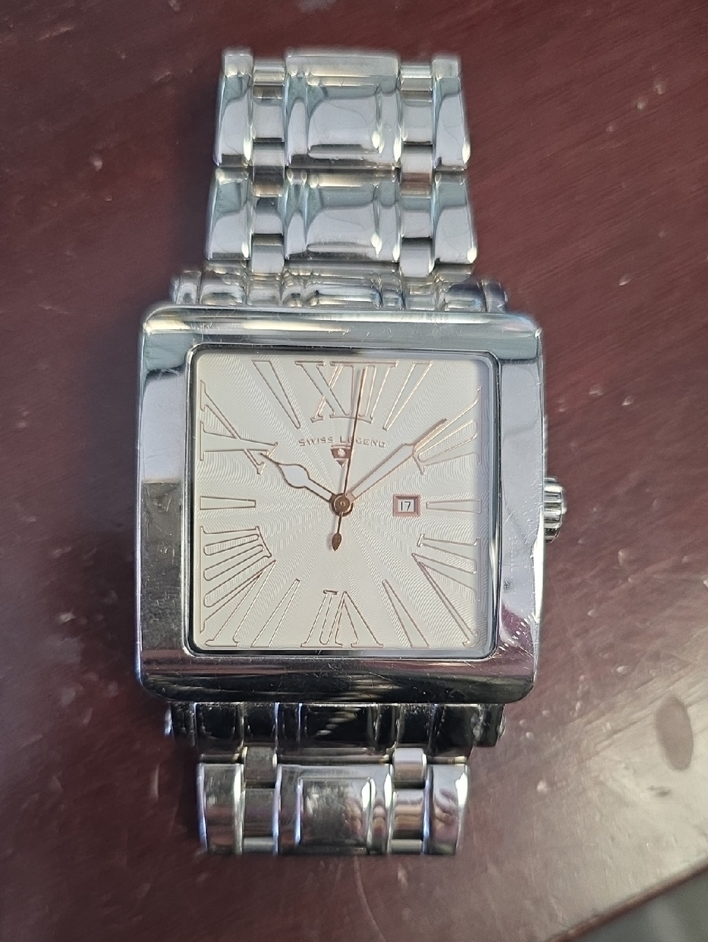 Swiss Legend Silver Square Dial Men's Watch with White Face